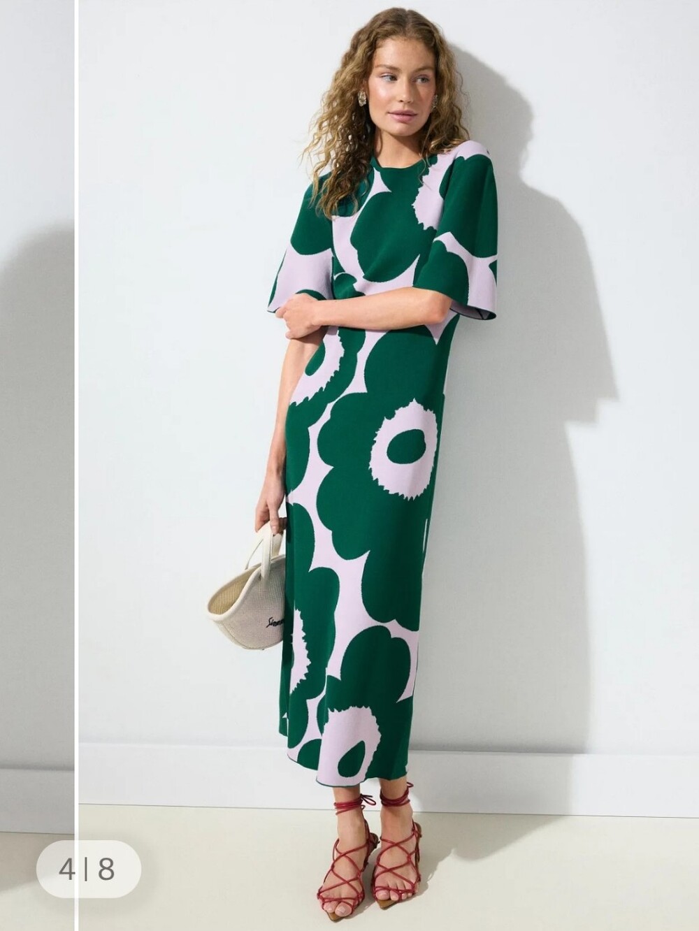 Marimekko Green and Pink Floral Maxi Dress with Bold Bloom Print